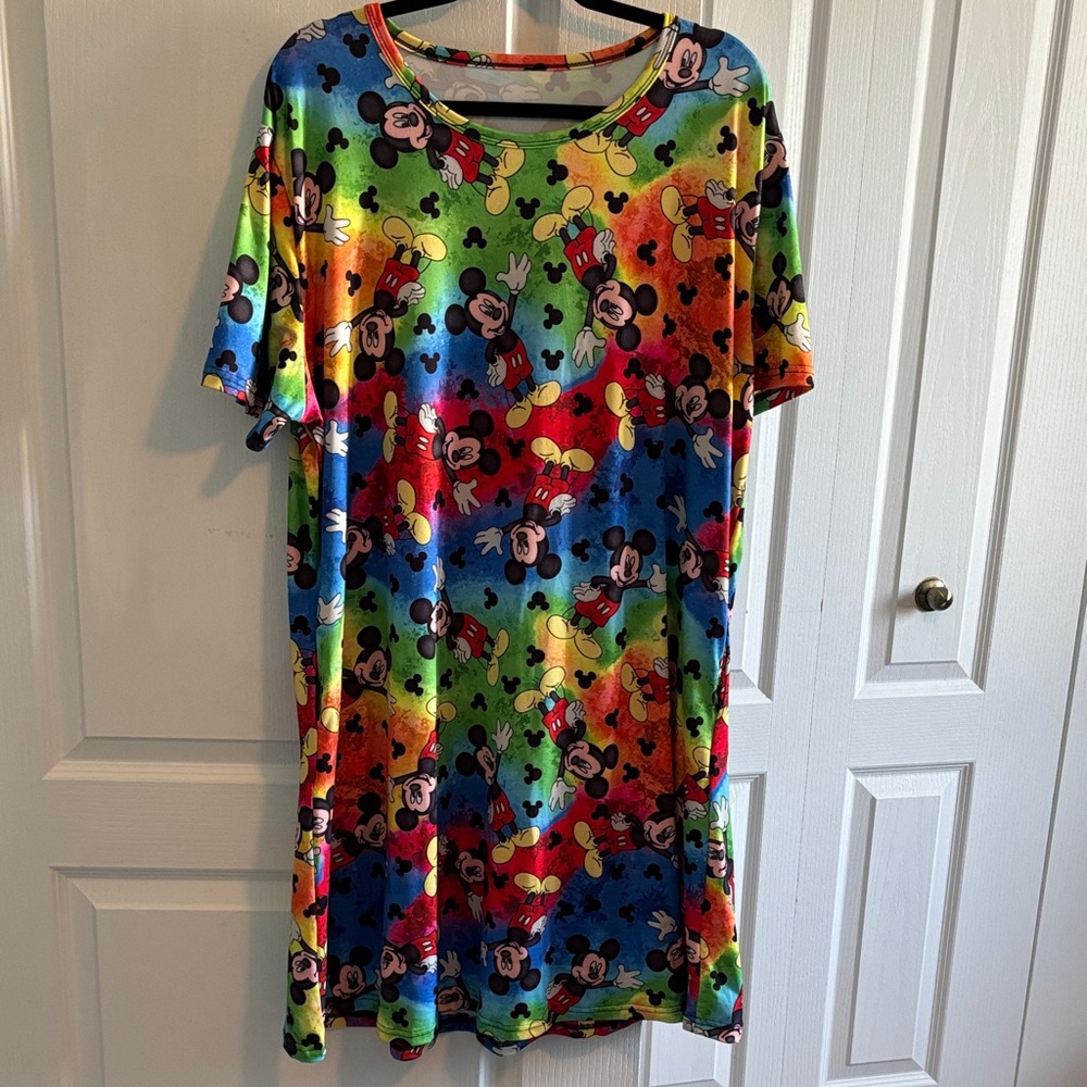 Colorful Mickey Mouse Midi Dress w pockets EUC worn once